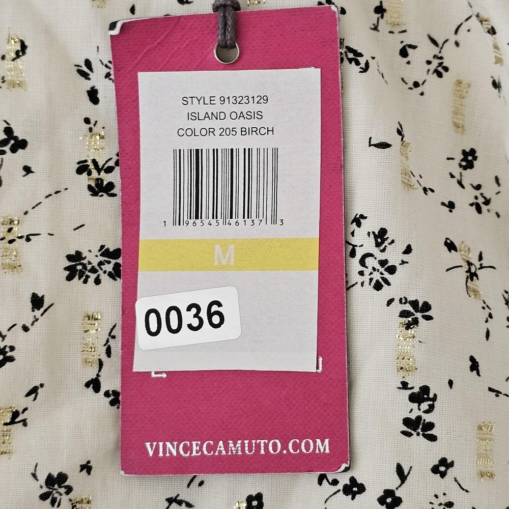 Vince Camuto Blouse Womens Medium Birch Island Oasis Floral Puff Sleeve Metallic - Picture 7 of 11